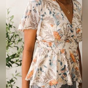 Metallic Floral Peplum Top